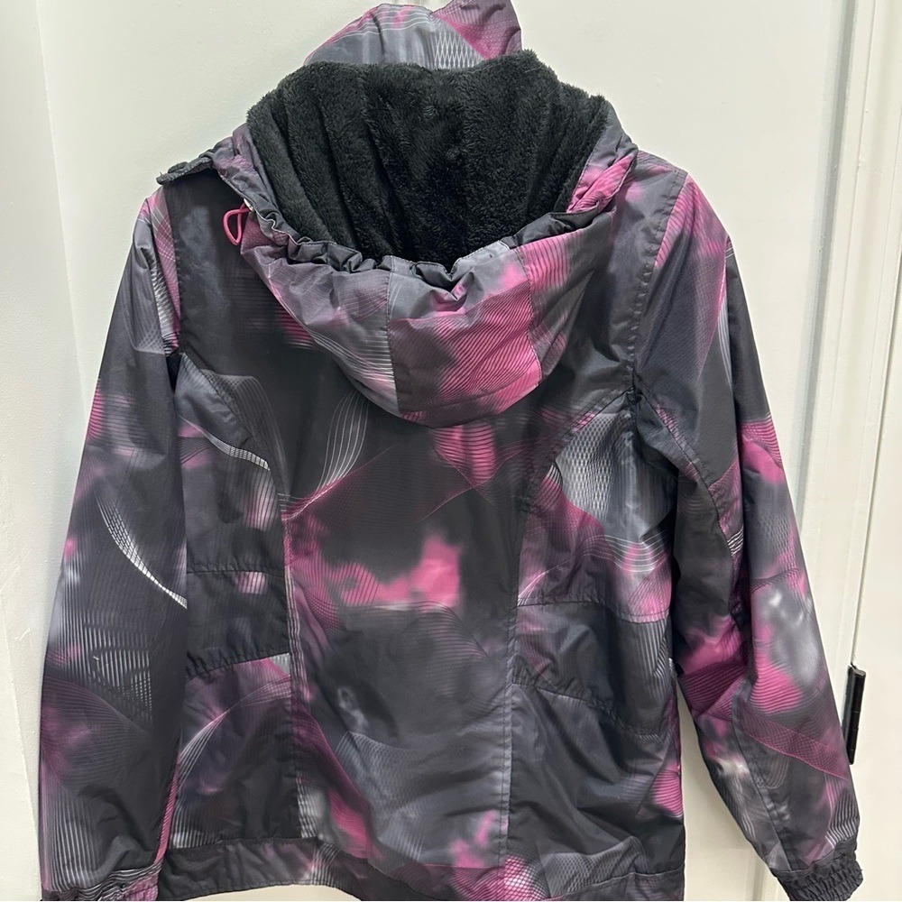 Hawke & Co Women's Medium Sport Outerwear Black Pink Geometric Print Hooded Coat - Picture 5 of 15